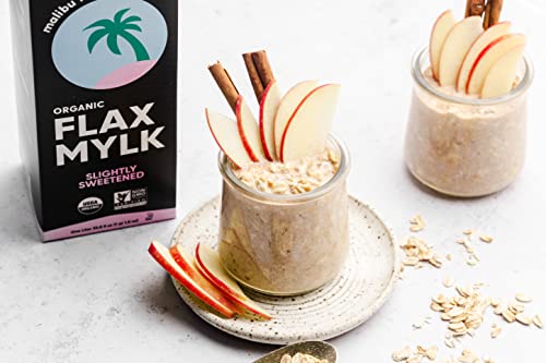 Malibu Mylk Slightly Sweetened Organic Flax Milk | 4G Fiber + 1800Mg Omega-3 Per Serving, Shelf-Stable, Dairy-Free, Plant Based Milk Alternative, Keto, Low Carb, Nut Free - 33.8Oz (6 Pack) #TOP1