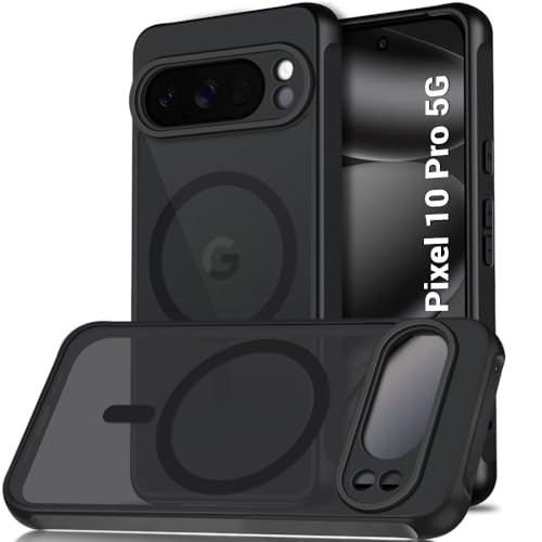 Image of TheGiftKart Hybrid Matte Frosted Translucent Back Cover Case for Google Pixel 10 Pro Compatible with MagSafe | Shockproof Design | Camera Protection Module | Hard Case Cover (PC & TPU, Frost Black)
