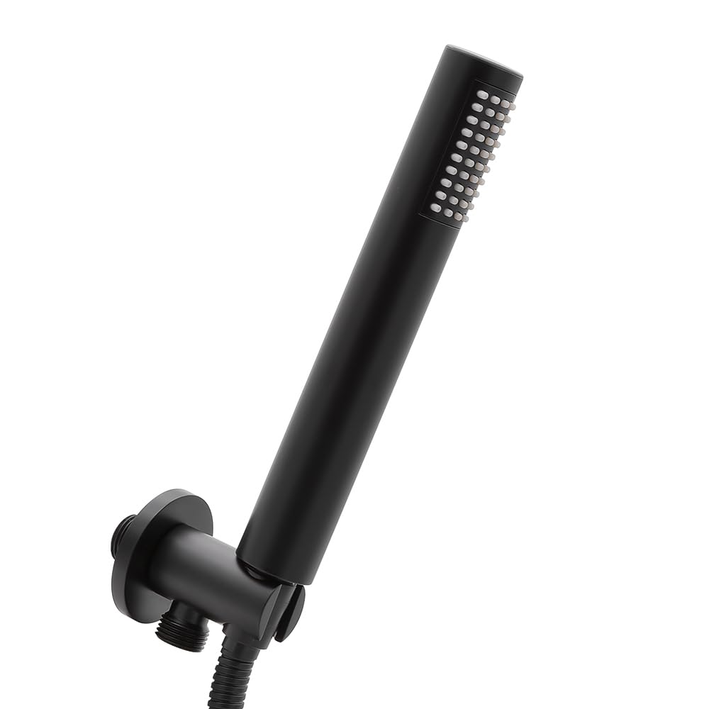 Set doccia completo nero opaco in acciaio inox, braccio 33 cm e soffione 25 cm, kit doccia con presa acqua, doccino e flessibile 150 cm