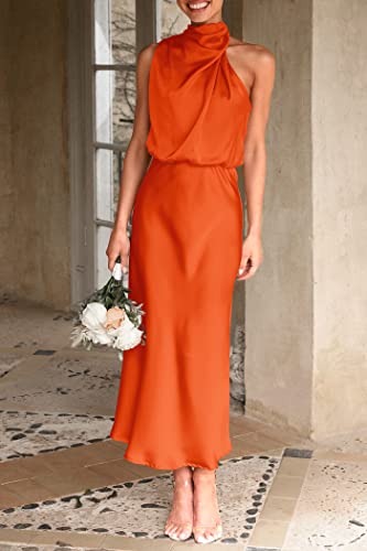 Image of PRETTYGARDEN Women's 2026 Summer Satin Dress Elegant Sleeveless Mock Neck Cocktail Party Maxi Dresses