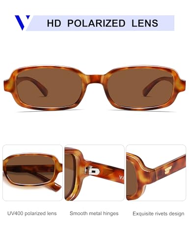 Image of VANLINKER Retro Rectangle Polarized Sunglasses for Women Men Small 90s Style Vintage Trendy Narrow Rectangular Frame VL9813