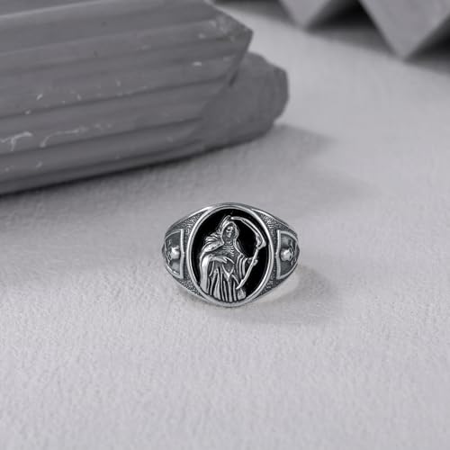 Santa Muerte Ring for Men Size 9/10/11 In 925 Sterling Silver Goth Grim Reaper Skull Signet Ring Jewelry4