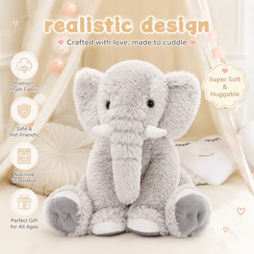 Image of MorisMos Giant Elephant Stuffed Animal, 19.6inch Large Stuffed Elephant Plush Toy Plush Soft Elephant Plush Gifts for Kids, Girls Boys,Toddlers, Gray
