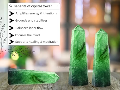 Image of Amazing Gemstone Green Fluorite Crystal Towers - Natural Healing Crystal Point Obelisk for Reiki Healing and Crystal Grid (3 inch to 4 inch INCH)