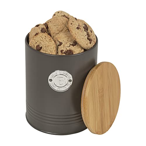 Boîte à biscuits avec couvercle en bambou noir, bocal à biscuits en acier au carbone durable, couvercle hermétique sur le corps à biscuits Cover