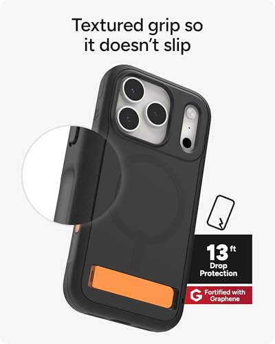 Image of ZAGG Sedona Snap Case with Kickstand for iPhone 17 Pro - Flood Black, Drop Protection (13ft /4m), Multi-Layer Protection, with Camera Button, MagSafe Phone Case with Impact-Absorbing Bumpers