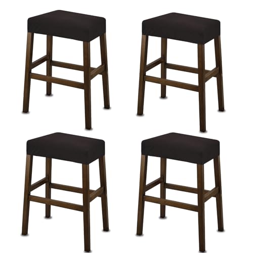 Image of NeColorLife Rectangle Bar Stool Covers Waterproof,Dark Brown,4 Pack | Stretch Saddle Seat Covers for Counter Height, Kitchen Island, and Vanity Bar Stools, Protecting Seats from Daily Wear