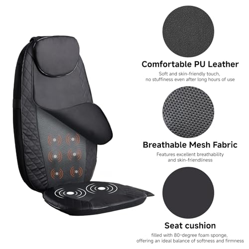 Image of NEWBULIG Massage Chair Pad, Back Massager Seat Cushion with 4 Kneading Nodes & 3-Level Vibration, Shiatsu Deep Tissue Massager for Office Home Use, Grey