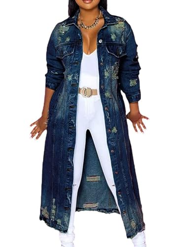 ORANDESIGNE Manteau Long en Denim pour Femme Hiver Jean Blousons à Manches Longues Bouton Manteau avec Poche Trench-coat Vintage Veste en Jean Overcoat Parka...