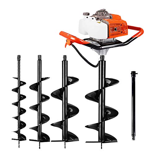 ECO LLC 63CC Gas Powered Post Hole Digger with Two Earth Auger Drill Bit 6" & 10" 12" + 23'' Extention Rod