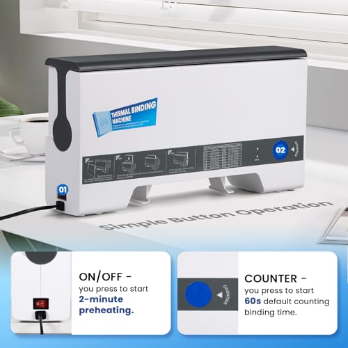 Mxmoonant TH-36 Thermobindemaschine, max. 200 Blatt, einfache Bedienung, kompakt, für A5/A4, mit 5 Stück Bindedeckeln