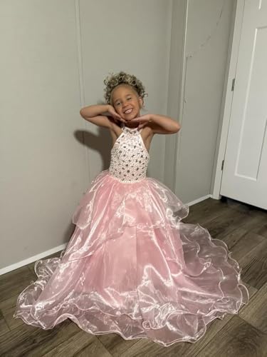 Elegant Halter Flower Girl Dresses Organza Pageant Gown Formal Evening Party Dress Aline Princess Prom Dress4
