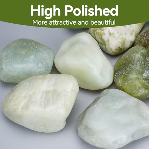 Image of Pulovin 20 lbs Jade Pebbles for Indoor Plants, 2-3 Inch Polished River Rocks, Decorative Garden Rocks Outdoor Landscaping, Large Natural Stone for Walkways, Yard, Vases, Crafts