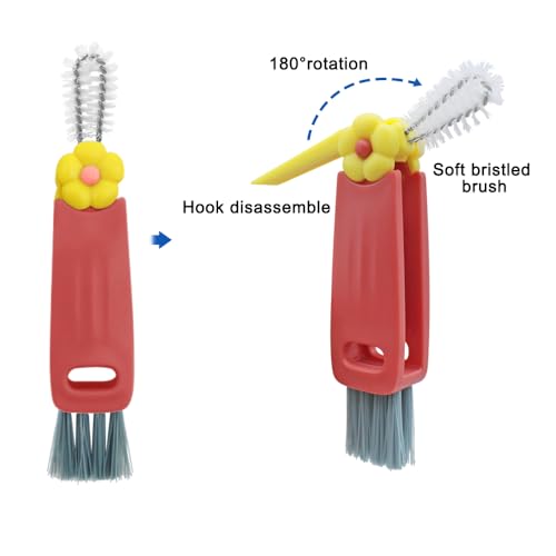 Image of Cleaner Brush Set, 4 Pcs 3 in 1 Cup Lid Cleaning Brush,Multifunctional Cleaning Brush for All Kinds of Cups, Bottles,Straws on Tumbler, Sippy Cup,Pipes and Tubes