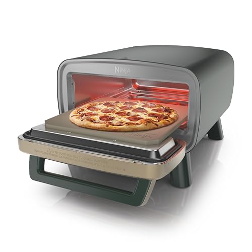 Image of Ninja Artisan Outdoor Pizza Oven, 12-inch, 3-minute Pizza, Neapolitan, Thin Crust, New York Chicago, Custom, 700F Max Temperature, Electric Heat, Bake, Broil, Proof, Warm, Green, MO201GN2