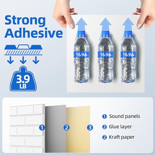 Image of 20 Pack Acoustic Panels with Self Adhesive, 12 inch X 12 inch X 0.4 inch High Density Sound Proof Foam Panels for Walls, Soundproof Wall Panels, Brick Sound Absorbing Panels for Home Studio Office Decor - White