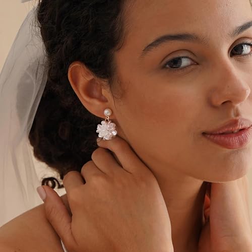 Pearl Drop Earrings for Women,18K Gold Plated,Handmade Shell Floral Petal Design,Flower Dangle Earrings for Bridesmaids,Elegant Jewelry,Wedding,Everyday Wear,Anniversary,Halloween,Christmas Gift for Her2