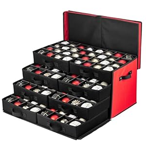 ZOBER Premium Large Christmas Ornament Storage Box, with Side Open, Drawer Style Trays – 3″ Compartment, 8 Trays, Keeps 128 Holiday Ornaments & Xmas Accessories, Storage Container Made of 600D Oxford