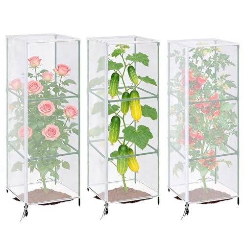 Square Plant Protector, Anti Gnat Plant Protective Cover, Cover with Zipper and Drawstring, Mesh Cage with Breathable Material, 