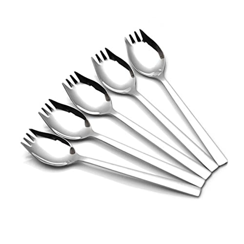 GRIRIW 304 Stainless Steel Salad Server Long Handle Serving Spork Heavy Duty Forks for Restaurant Silverware Forks Salad Spoons Medium Size Easy Clean