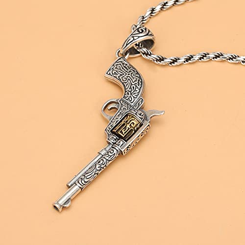 925 Sterling Silver Vintage Gun Pendant Retro Punk Gothic Rock Hip Hop Revolver Gun Pendant for Men Women3