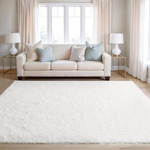 BEIMO Tapis de Salon Shaggy Tapis Chambre Moderne à Poils Longs et Moelleux, Grand Doux Tapis de Sol Pelucheux Dessous Antidérapant, Blanc Neige, 200x280cm