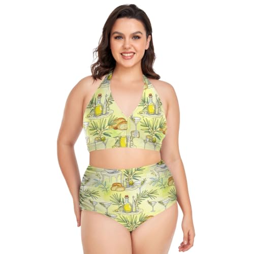 Maillot de bain halter olive de deux pièces d'été réglable de taille haute