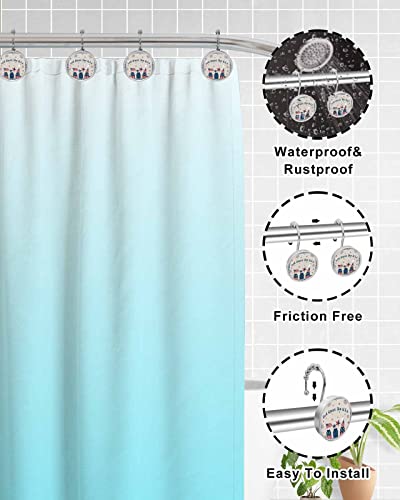 Shower Curtain Hooks,Stainless Steel Shower Curtain Rings with Independence Day God Bless The USA Linen Blue Plaid Crystal Glass Design Anti-Rust Decorative Shower Curtain Hooks for Bathroom 12PCS