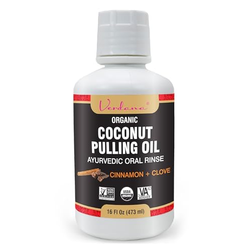 Verdana Organic Oil Pulling Mouthwash 16 oz Cinnamon & Clove USDA Organic Coconut Oil Rinse for Teeth & Gums Alcohol-Free Fluoride-Free Natural Mouthwash for Fresh Breath & Gum Health