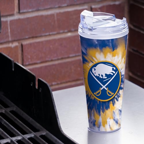 Image of Rico Industries NHL Hockey Team Color Tie Dye 24oz Metallic Acrylic Tumbler with Hinged Lid, Officially Licensed Double Wall Tumbler with Straw