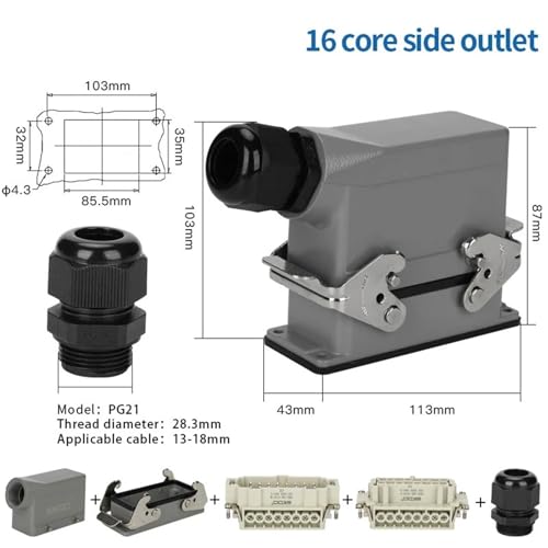 Insert industriel HDC-HE-16 broches 16A robuste pour terminal de câble rectangulaire