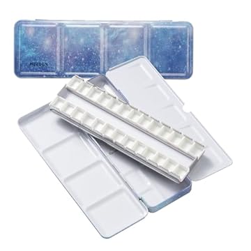 MEEDEN Empty Watercolor Tins Box Palette Paint Case, Small Purple Galaxy Tin with 12 Pcs Half Pans