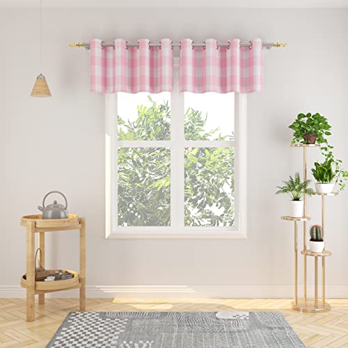 NATUS WEAVER Valance 18 inch Buffalo Check Curtain Valance Gingham Plaid Living Room Window Curtain Panels Bedroom Checker Drapes Grommet Top Window Treatment 2 Panels Pink and White