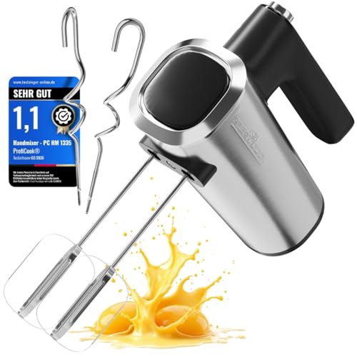 Batidora de mano ProfiCook | 5 velocidades | Arranque suave | Accesorios aptos para el lavavajillas | Turbo | 400 W | Batidora | 2 varillas de acero inoxidable y 2 ganchos amasadores | PC HM 1335