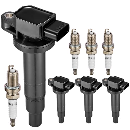 Image of Set of 4 UF316 Ignition Coil Pack and BKR5EGP 7090 Spark Plugs Compatible with Toyota 06-14 Yaris 00-05 Echo 10-09 Prius Compatible with Scion xB 04-06 Replaces 6731306 C1304, 1.5L L4