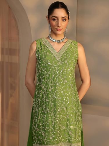 Image of Libas Embroidered Chinon Straight Kurta With Palazzo and Dupatta | ethnic wear | bridal suit | wedding dress | occasion wear