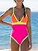 popvil Neon Color Block One Piece Bathing Suit for Women Tummy Control V Neck Swimsuit Plunge Shell Trim Swimwear Tie Back Medium, Rainbow