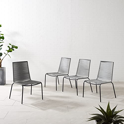 Image of Crosley Furniture Fenton 4-Piece Stackable Outdoor Chair Set, Wicker Patio Chairs for Dining, Conversation, Matte Black /Gray
