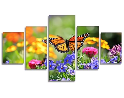 5 Piezas Mariposa Diamond Painting Flores Diamond Painting Adultos, DIY Pintura de Diamante Kit Manualidades Adultos, Creart Kit Punto de Cruz Pintura Diamante para Decoración Pared 125x60cm, Model219