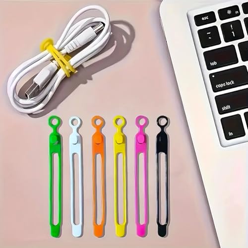 20 Pack Silicone Cable Ties: Versatile Reusable Organizer for Bundling Wires at Home, Office, Kitchen and Travel（Colorful）