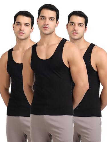 Image of Freecultr Cotton Vest for Men Sleeveless Lightweight Solid Round Neck Comfort Vest | Ultra-Soft Breathable Innerwear Sando for Gym, Sports, Workout, and Everyday Wear | Regular Fit and Durable Design