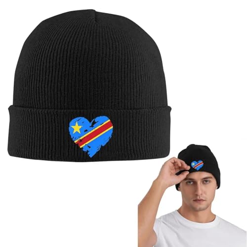 Herencia Congoleña Bandera de raíces del Congo Gorra de Punto cálida Moda Gorra de Gorro de otoño Invierno al Aire Libre Gorros de Aire Libre para Hombres Mujeres Adultos