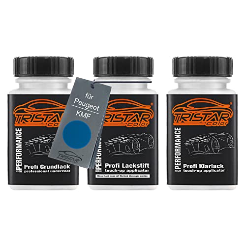 TRISTARcolor Pintura automotriz Set de lápices de retoque para Peugeot KMF Azul Recife Metallic Fondo pintura base pintura transparente 50 ml cada uno