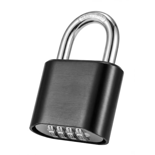 DAYGOS Outdoor Combination Padlock with 4 Digit Code, 52mm Heavy Duty Combination Lock for Gym Locker, [Weatherproof] Pad Lock with 8mm Steel Shackle for Garage, Gate, Shed, Fence, Warehouse - Black