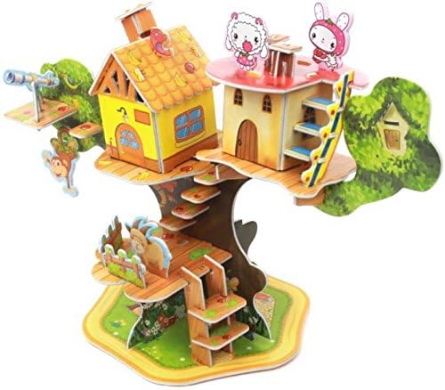 3D DIY Cardboard Tree House Construction Model Kit, Educational Puzzle Toy for Kids, Mixed Designs-image-23
