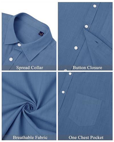 Image of J.VER Mens Linen Shirt Short Sleeve Button Down Casual Summer Shirts | Cotton Linen, Untucked, Big Tall, from Beach Camp Vacation, Cruise Fishing, Work Office, to Wedding Party Family, with Pocket