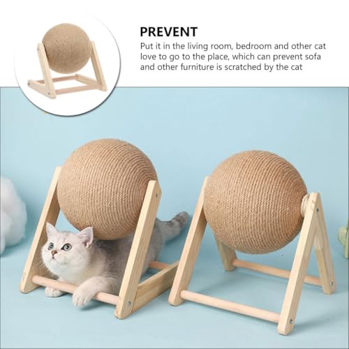 Rascador para gatos de madera Beavorty con bola triangular y cuerda sisal para interior 8