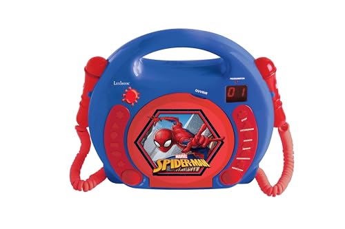Lecteur CD avec 2 Microphones, Prise écouteurs, à Piles, Spider Man Lexibook RCDK100SPLXB