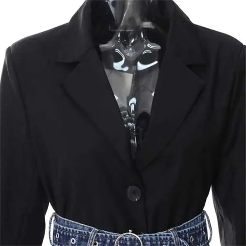 Vsadsau Women's Blazer Notched Lapel Buttons Long Sleeve Denim Belt Street Casual Suit Jacket4