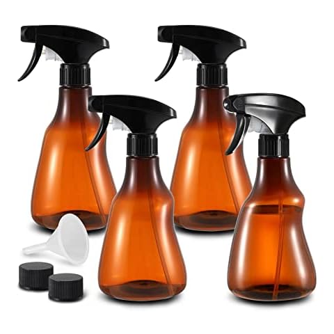 vzaahu Water Spray Bottles 4 Pack 450ml Amber With Pump Small Mist Plastic Bottle Sprayer for Plants Hair Cleaning Oil Cover